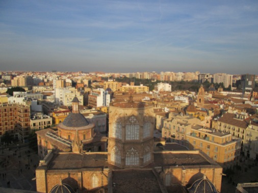 The view of the cross-shaped cathedral from atop its tower.